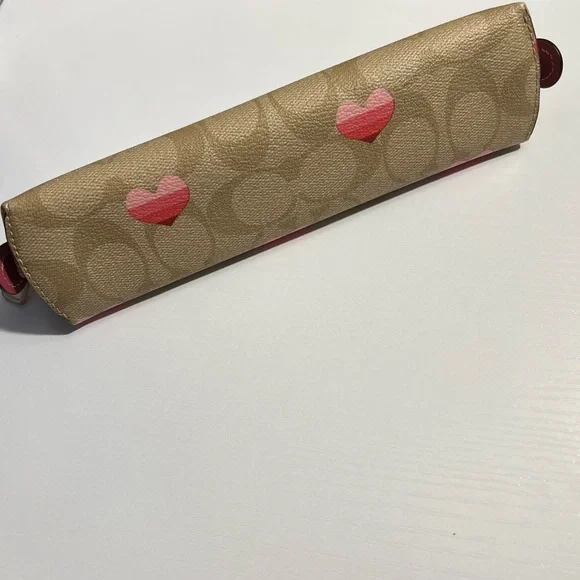 Coach Pencil Case In Signature Canvas with Stripe Heart Print - Picture 3 of 12